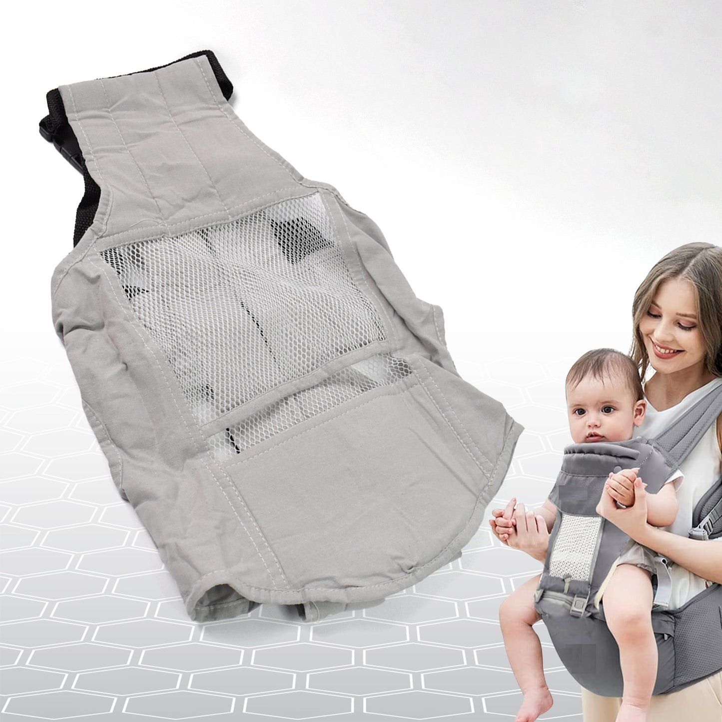 Ergonomic 6-in-1 Baby Carrier Bag – Multi-Mode Adjustable Infant Sling with 3D Breathable Honeycomb Mesh, Padded Waistband & Detachable Front Panel for Newborns & Toddlers (Grey, Model 13553)