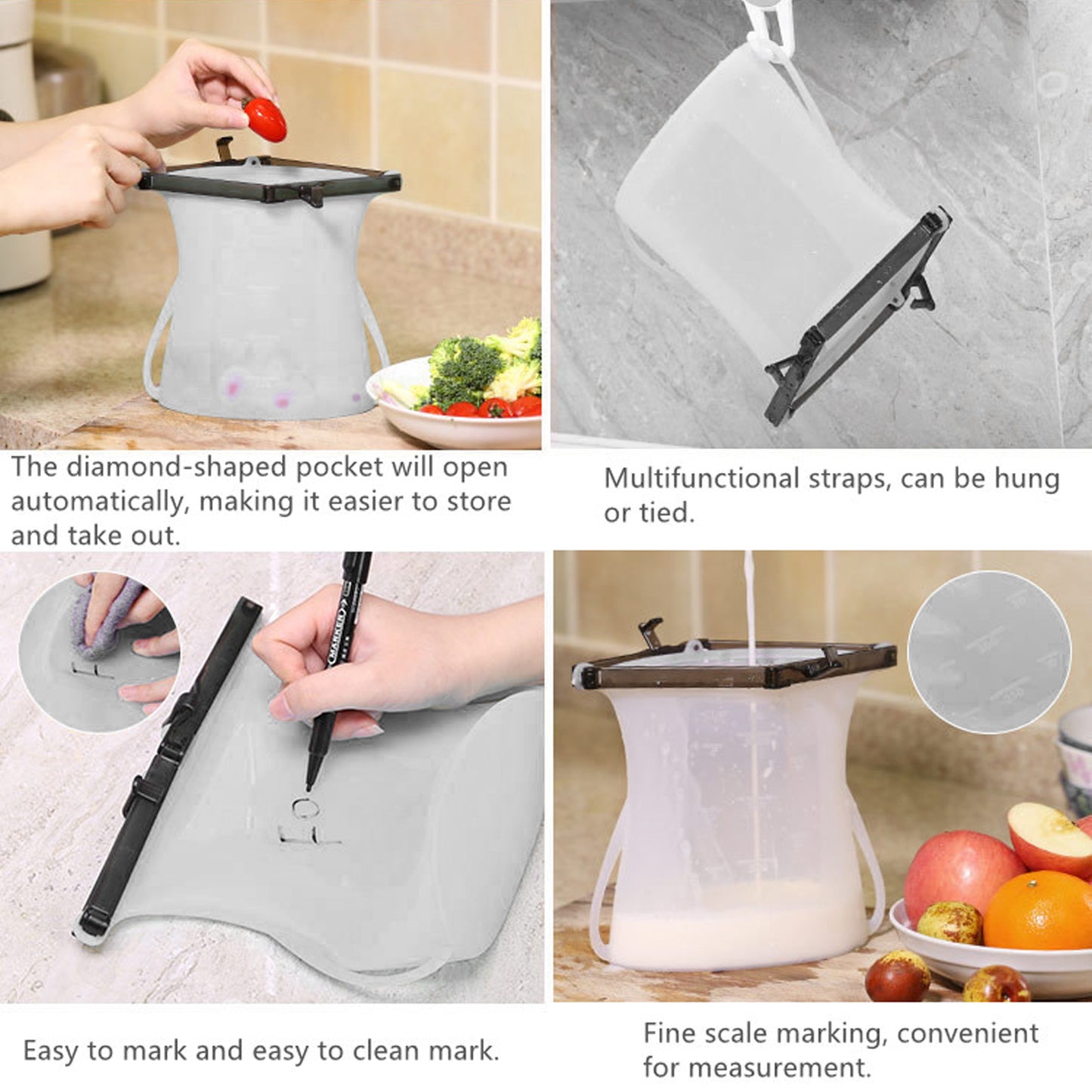Premium 3-Piece Reusable Silicone Food Storage Bag Set – Leakproof Flat Bottom Freezer Bags, BPA-Free Kitchen Snack & Sandwich Bags (Model 5985)