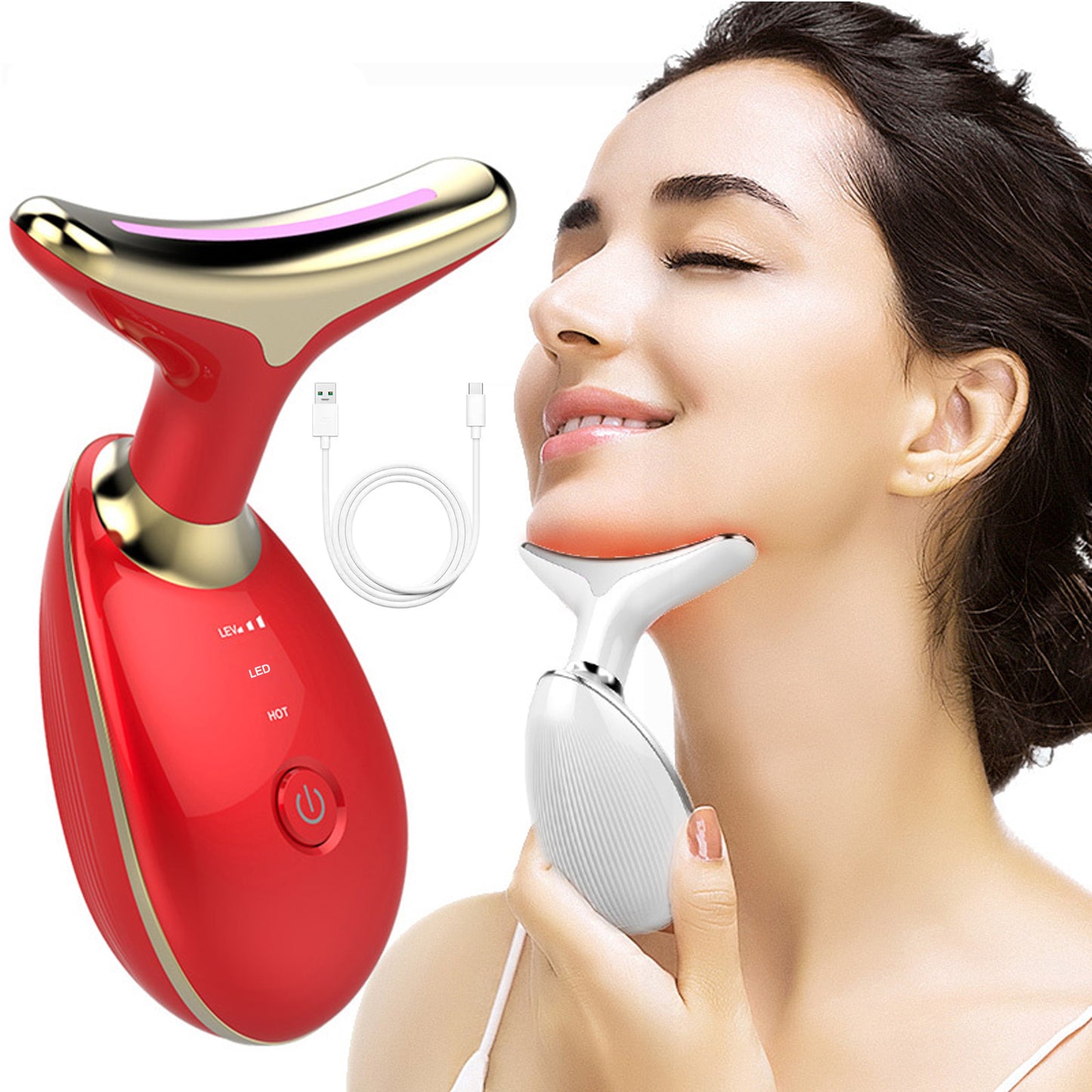 LED Photon Therapy Face & Neck Beauty Device – 3-Color Light Skin Tightening & Wrinkle Remover Machine, EMS Microcurrent Face Massager for Double Chin, Lifting & Anti-Aging (Model ES-1081)