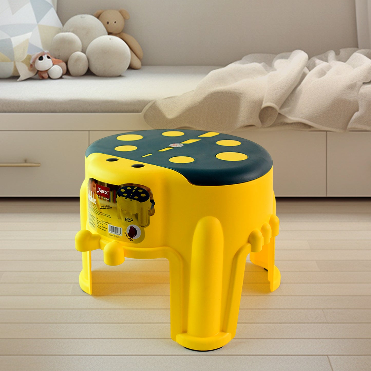 Apex Bubble Kids Stool – Durable Plastic Step Stool for Toddlers with Anti-Slip Textured Seat, 45kg Load Capacity, Stable Wide Base for Bathroom Sink, Potty Training & Playroom (Yellow & Blue, Model 11712)