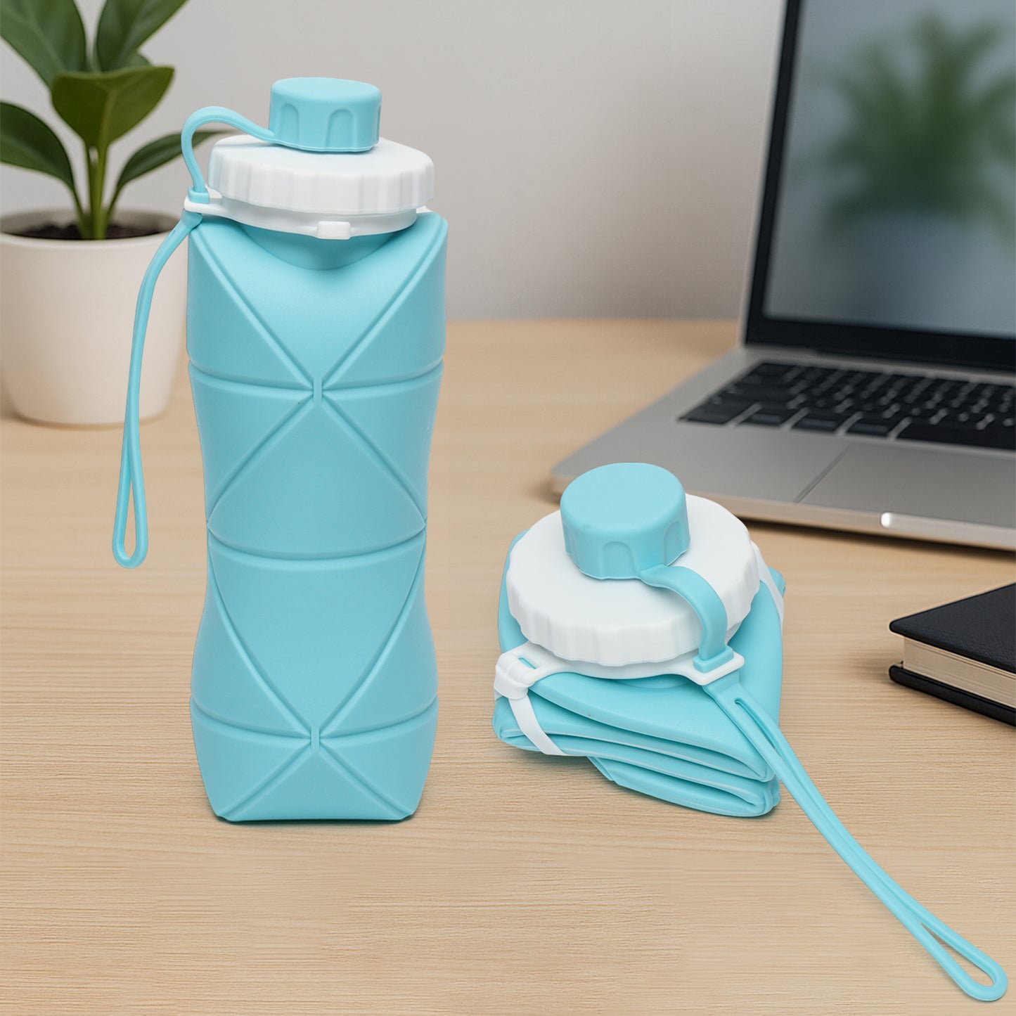 600ml Collapsible Silicone Water Bottle – Foldable Leakproof Sports Bottle with Carrying Strap for Gym, Travel, Office & Outdoor (Model 14368)