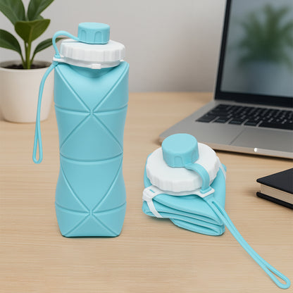 600ml Collapsible Silicone Water Bottle – Foldable Leakproof Sports Bottle with Carrying Strap for Gym, Travel, Office & Outdoor (Model 14368)