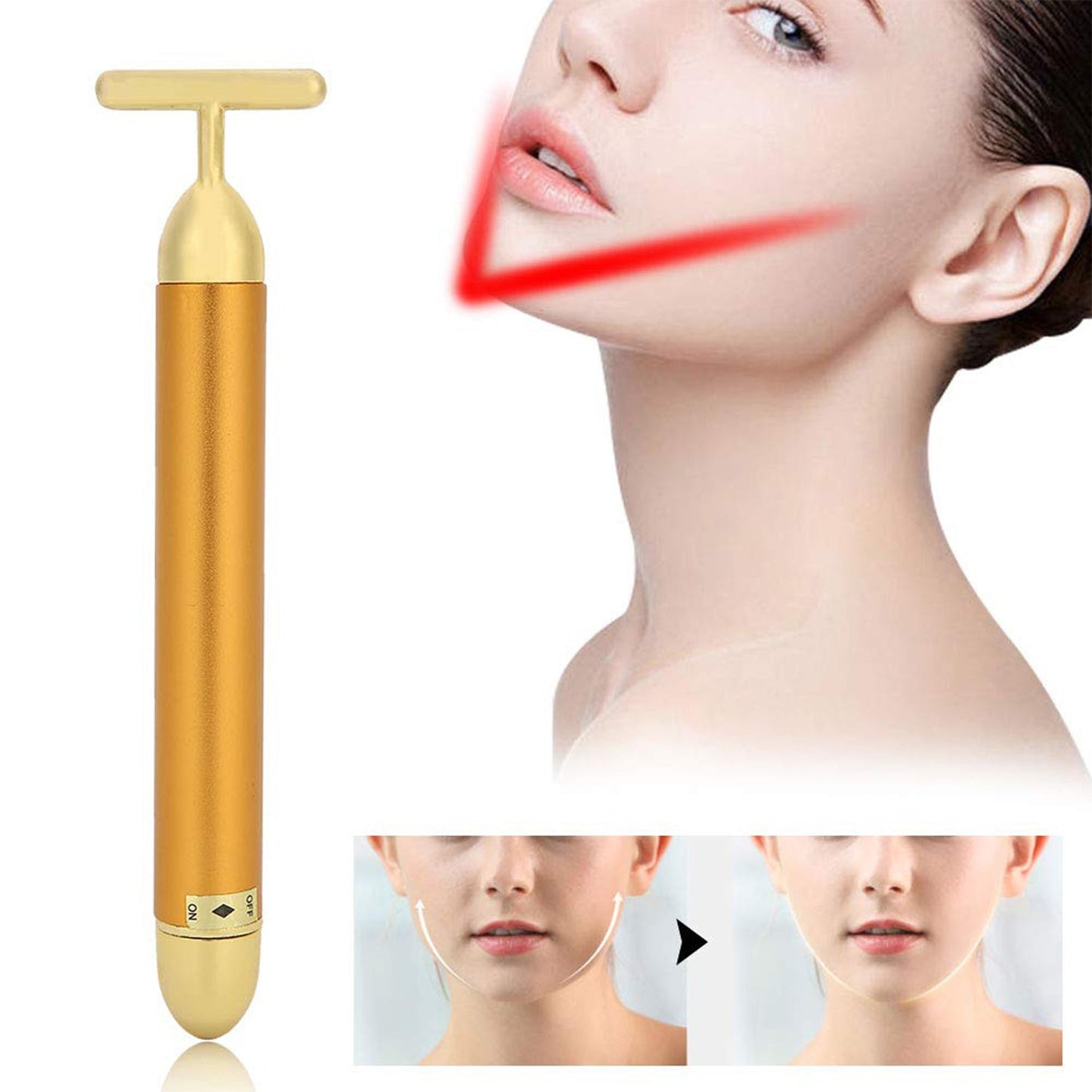 Golden Energy T-Shape Face Massager – Vibrating Facial Beauty Bar & Skin Sculpting Roller Tool for Face Lifting, Wrinkle Reduction & Skin Rejuvenation (Model 8363)