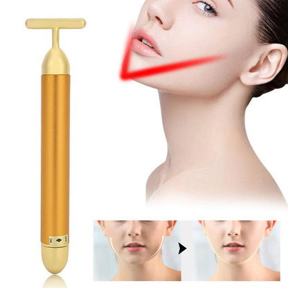 Golden Energy T-Shape Face Massager – Vibrating Facial Beauty Bar & Skin Sculpting Roller Tool for Face Lifting, Wrinkle Reduction & Skin Rejuvenation (Model 8363)