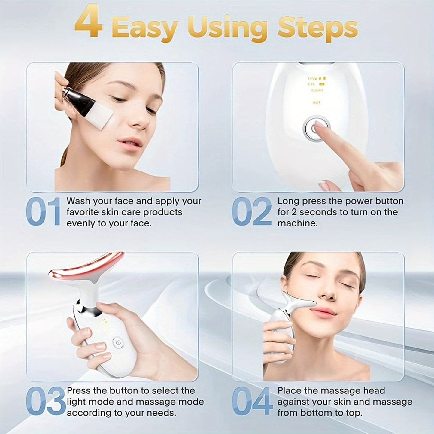 LED Photon Therapy Face & Neck Beauty Device – 3-Color Light Skin Tightening & Wrinkle Remover Machine, EMS Microcurrent Face Massager for Double Chin, Lifting & Anti-Aging (Model ES-1081)