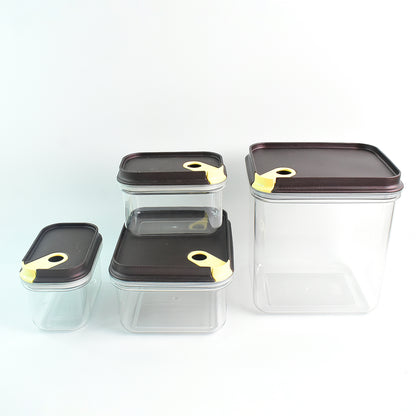 Push 'N' Lock Airtight Food Storage Container Set – 4-Piece Vacuum Seal Plastic Jar Set with Push-Button Locking Lids for Kitchen Pantry Organization (Maroon & Beige)