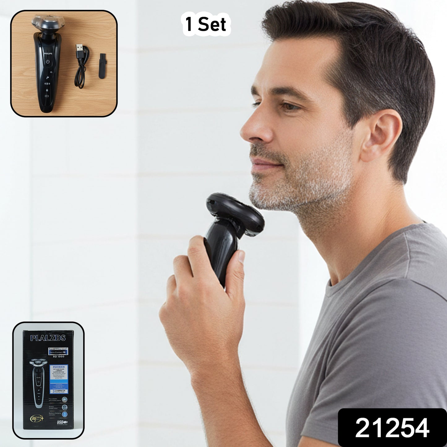 Premium Rechargeable Electric Rotary Shaver for Men – Cordless 3D Floating Head Beard Trimmer Grooming Kit, Waterproof Wet & Dry Shaving Machine
