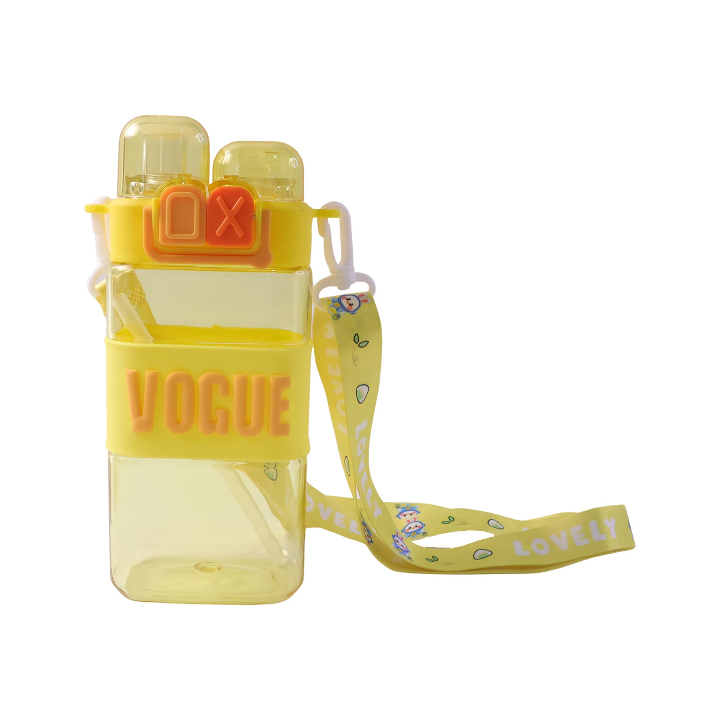 Stylish 500ML Kids Plastic Sipper Water Bottle – Leakproof Square Drinking Bottle with Built-in Straw & Adjustable Carry Strap for School, Travel & Sports (Model 23801)