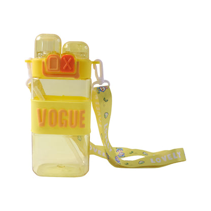 Stylish 500ML Kids Plastic Sipper Water Bottle – Leakproof Square Drinking Bottle with Built-in Straw & Adjustable Carry Strap for School, Travel & Sports (Model 23801)