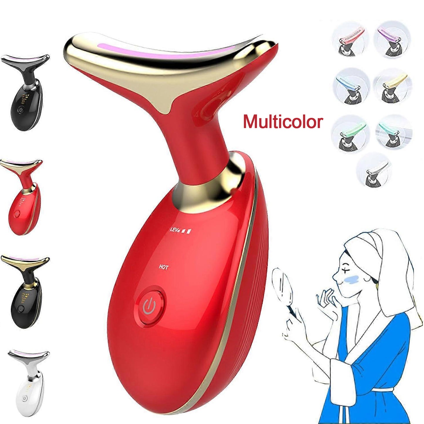 LED Photon Therapy Face & Neck Beauty Device – 3-Color Light Skin Tightening & Wrinkle Remover Machine, EMS Microcurrent Face Massager for Double Chin, Lifting & Anti-Aging (Model ES-1081)