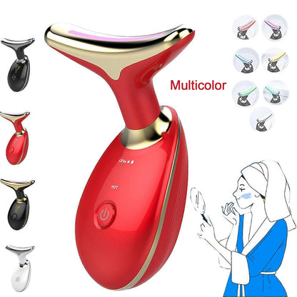 LED Photon Therapy Face & Neck Beauty Device – 3-Color Light Skin Tightening & Wrinkle Remover Machine, EMS Microcurrent Face Massager for Double Chin, Lifting & Anti-Aging (Model ES-1081)