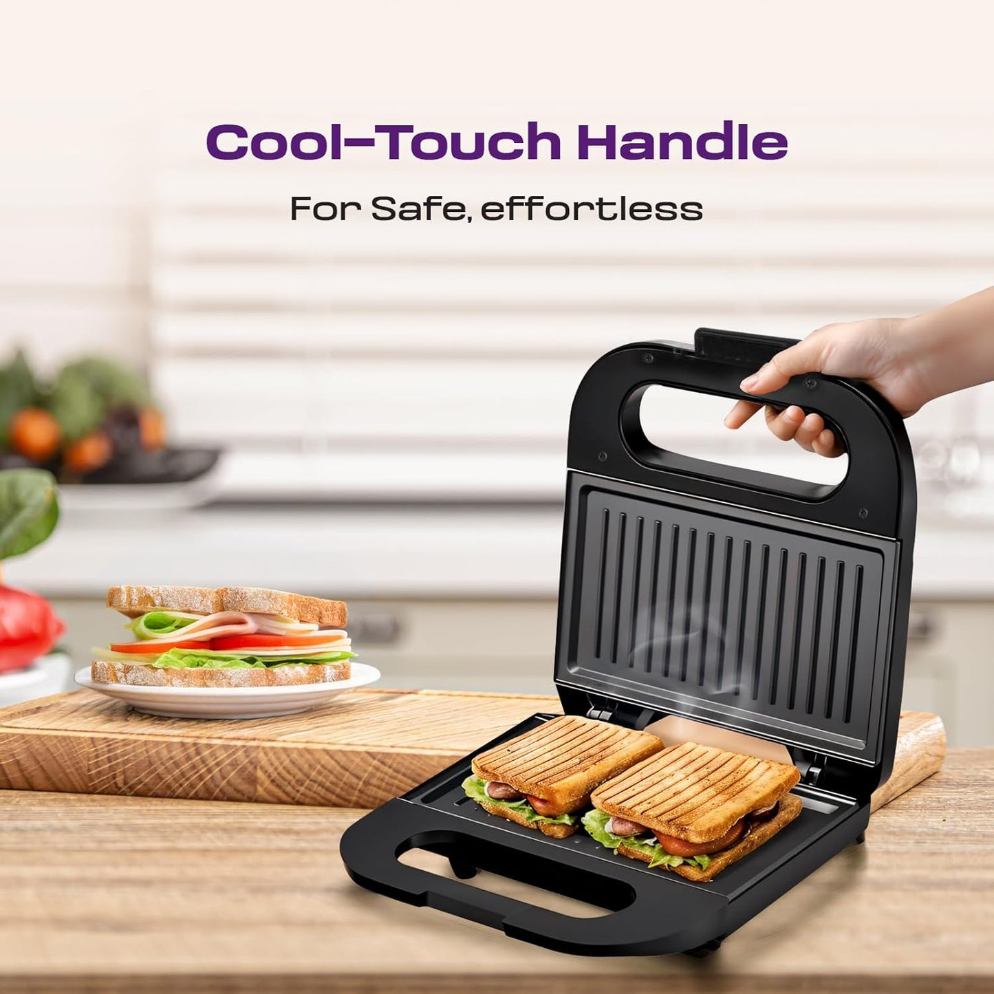 Orbit 800W Grilled Sandwich Toaster Maker – Non-Stick Panini Grill Machine with Cool-Touch Handle & Auto Indicator Light for Quick Breakfast (Black)