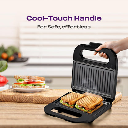 Orbit 800W Grilled Sandwich Toaster Maker – Non-Stick Panini Grill Machine with Cool-Touch Handle & Auto Indicator Light for Quick Breakfast (Black)