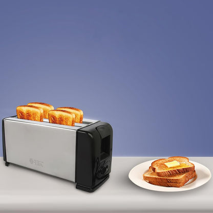 Orbit 1200W 4-Slice Pop-Up Toaster – Stainless Steel Bread Toaster Machine with Adjustable Browning Control & Removable Crumb Tray (Silver/Black)
