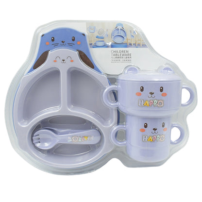 Eco-Friendly 7-Piece Bamboo Fibre Baby Feeding Set – Cartoon Dinnerware Set with Divided Plate, Bowl, Mug & Cutlery for Kids & Toddlers (Model 8179)
