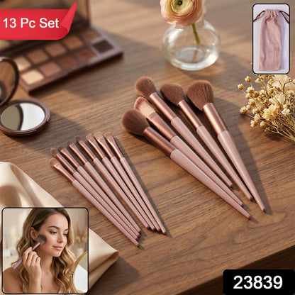 Professional 13-Piece Makeup Brush Set with Storage Pouch – Ultra-Soft Synthetic Bristles for Foundation, Powder, Blush, Eyeshadow Blending & Concealer, Elegant Rose Gold Handles (Model 23839)