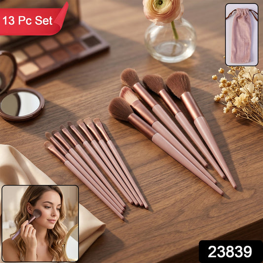 Professional 13-Piece Makeup Brush Set with Storage Pouch – Ultra-Soft Synthetic Bristles for Foundation, Powder, Blush, Eyeshadow Blending & Concealer, Elegant Rose Gold Handles (Model 23839)