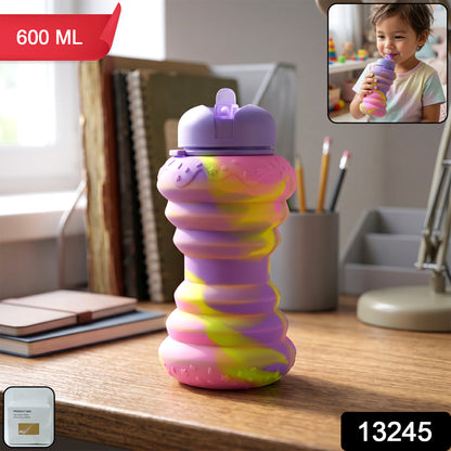 600ML Collapsible Silicone Style Water Bottle – Foldable Sports Drinking Bottle with Flip Cap for Kids School, Gym, Travel & Outdoor Hydration (Model 13245)