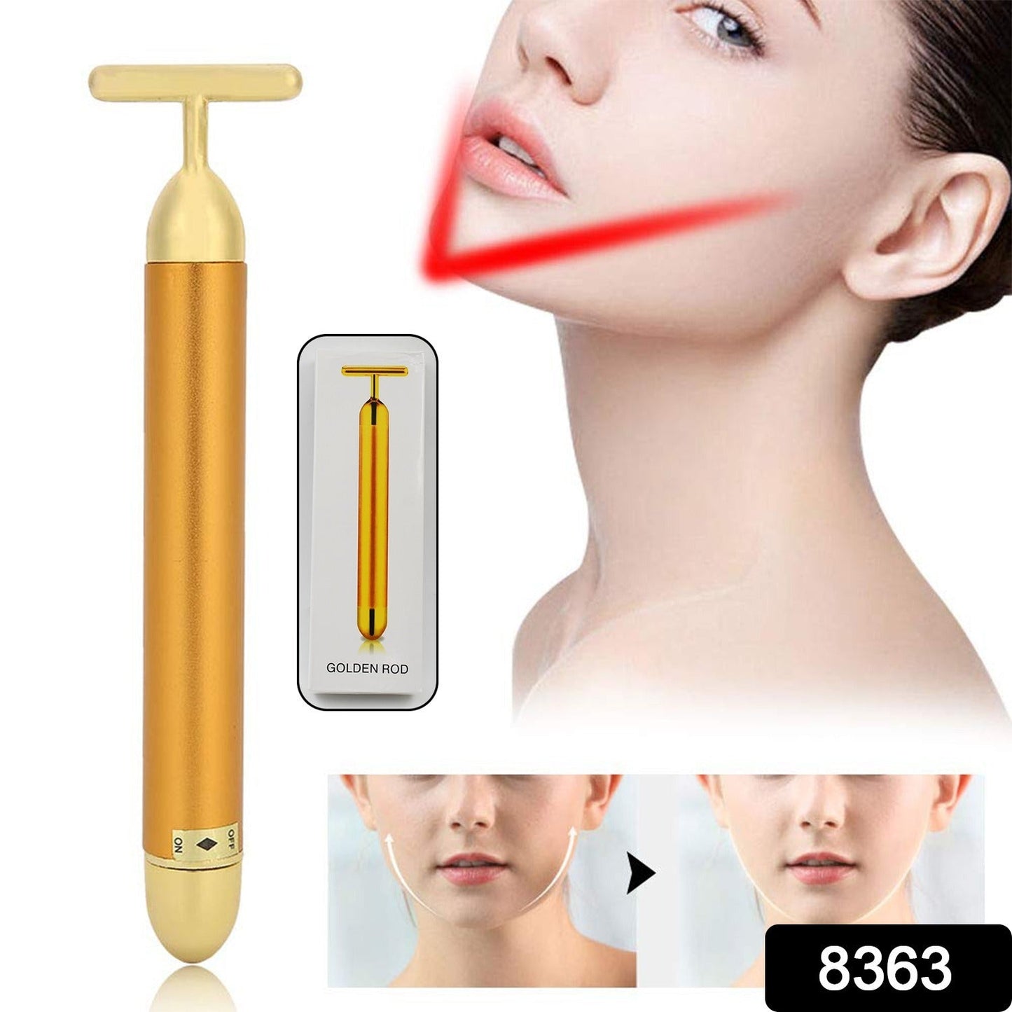 Golden Energy T-Shape Face Massager – Vibrating Facial Beauty Bar & Skin Sculpting Roller Tool for Face Lifting, Wrinkle Reduction & Skin Rejuvenation (Model 8363)