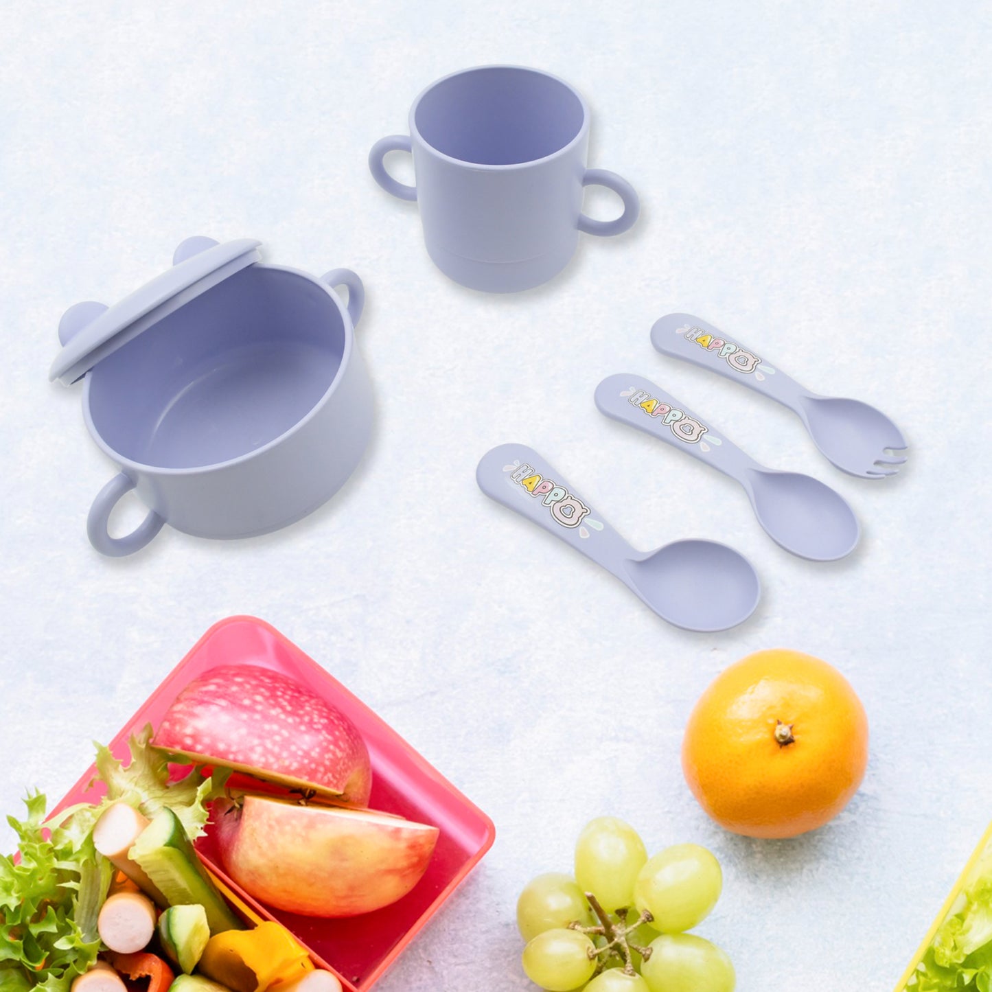 Eco-Friendly 7-Piece Bamboo Fibre Baby Feeding Set – Cartoon Dinnerware Set with Divided Plate, Bowl, Mug & Cutlery for Kids & Toddlers (Model 8179)