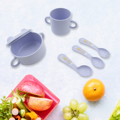 Eco-Friendly 7-Piece Bamboo Fibre Baby Feeding Set – Cartoon Dinnerware Set with Divided Plate, Bowl, Mug & Cutlery for Kids & Toddlers (Model 8179)