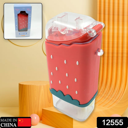 Cute Ice Cream Popsicle Shaped Kids Water Bottle – 300ML Kawaii Plastic Sipper Kettle with Built-in Straw, Leakproof Lid & Adjustable Shoulder Strap (Model 12555)
