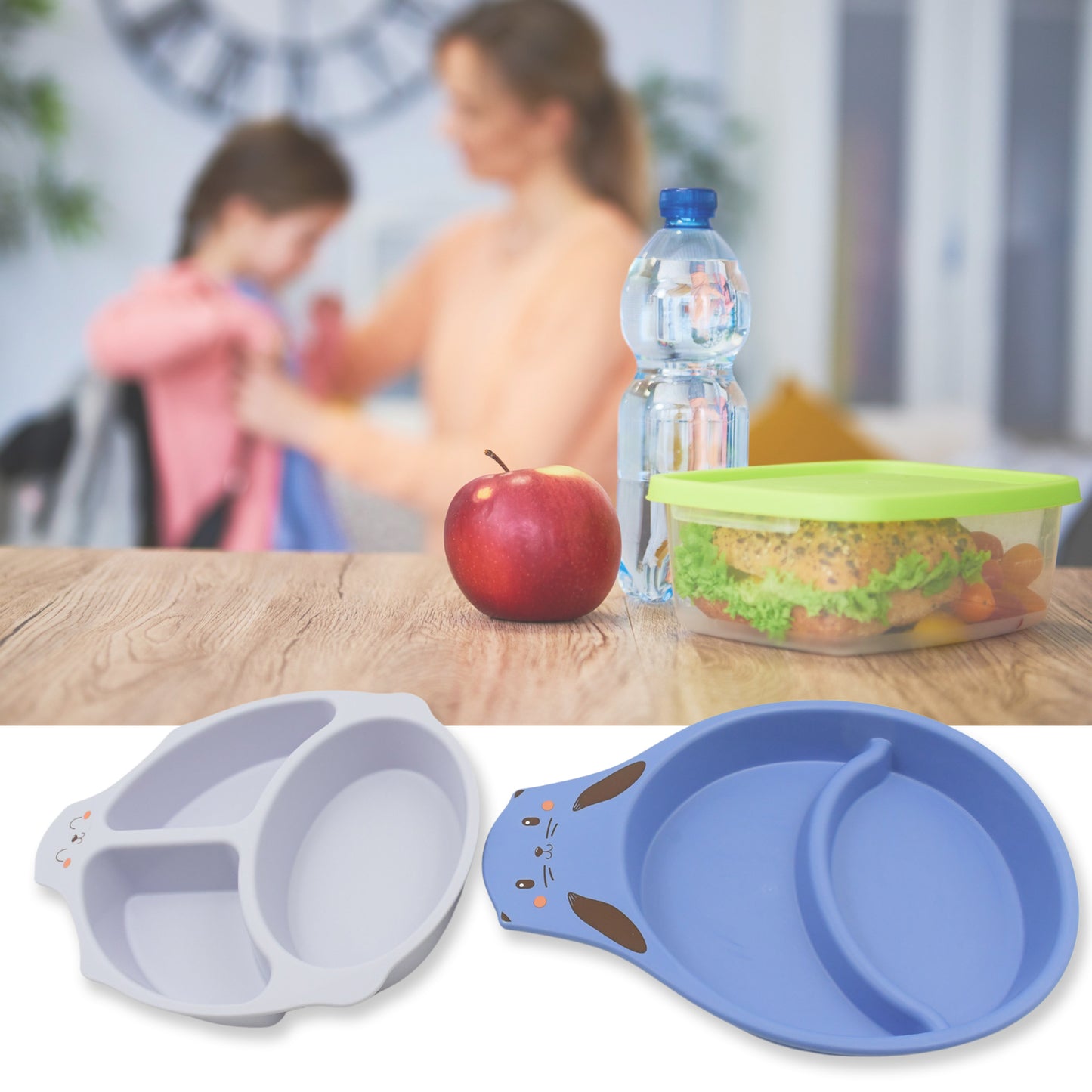 Eco-Friendly 7-Piece Bamboo Fibre Baby Feeding Set – Cartoon Dinnerware Set with Divided Plate, Bowl, Mug & Cutlery for Kids & Toddlers (Model 8179)