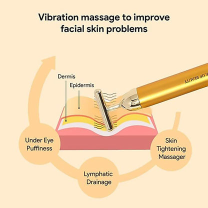 Golden Energy T-Shape Face Massager – Vibrating Facial Beauty Bar & Skin Sculpting Roller Tool for Face Lifting, Wrinkle Reduction & Skin Rejuvenation (Model 8363)
