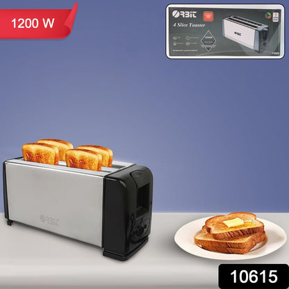 Orbit 1200W 4-Slice Pop-Up Toaster – Stainless Steel Bread Toaster Machine with Adjustable Browning Control & Removable Crumb Tray (Silver/Black)