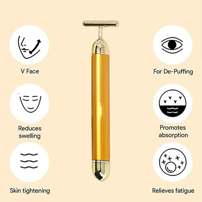 Golden Energy T-Shape Face Massager – Vibrating Facial Beauty Bar & Skin Sculpting Roller Tool for Face Lifting, Wrinkle Reduction & Skin Rejuvenation (Model 8363)