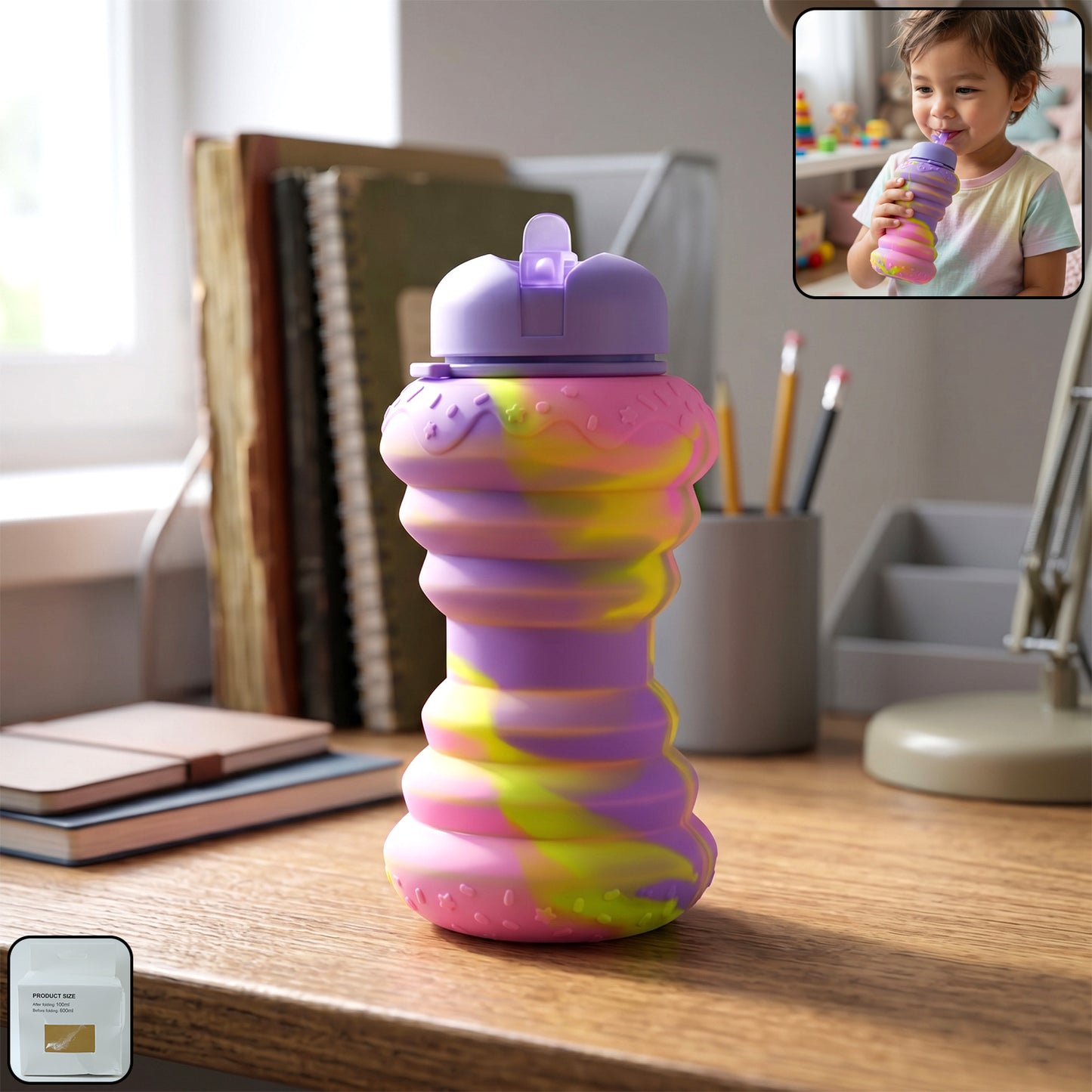 600ML Collapsible Silicone Style Water Bottle – Foldable Sports Drinking Bottle with Flip Cap for Kids School, Gym, Travel & Outdoor Hydration (Model 13245)