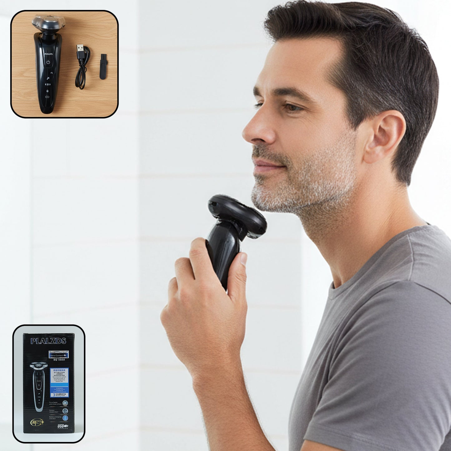 Premium Rechargeable Electric Rotary Shaver for Men – Cordless 3D Floating Head Beard Trimmer Grooming Kit, Waterproof Wet & Dry Shaving Machine