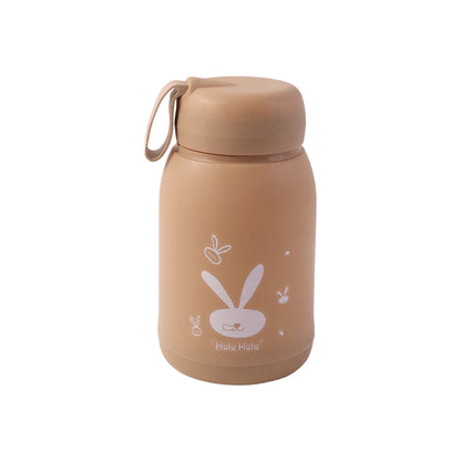 Cute Bunny Print Glass Drinking Bottle 330ml – Aesthetic Reusable Pastel Water Bottle with Leak-Resistant Lid & Carry Loop for Kids, School & Travel (Brown, Model 8500)