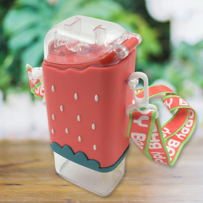 Cute Ice Cream Popsicle Shaped Kids Water Bottle – 300ML Kawaii Plastic Sipper Kettle with Built-in Straw, Leakproof Lid & Adjustable Shoulder Strap (Model 12555)