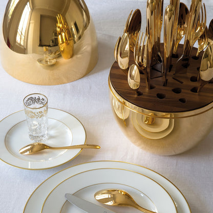 Royal 24-Piece Gold Cutlery Set with Premium Oval Storage Stand – 100% Food-Grade Stainless Steel Luxury Spoon, Fork & Knife Luxury Dinnerware Set